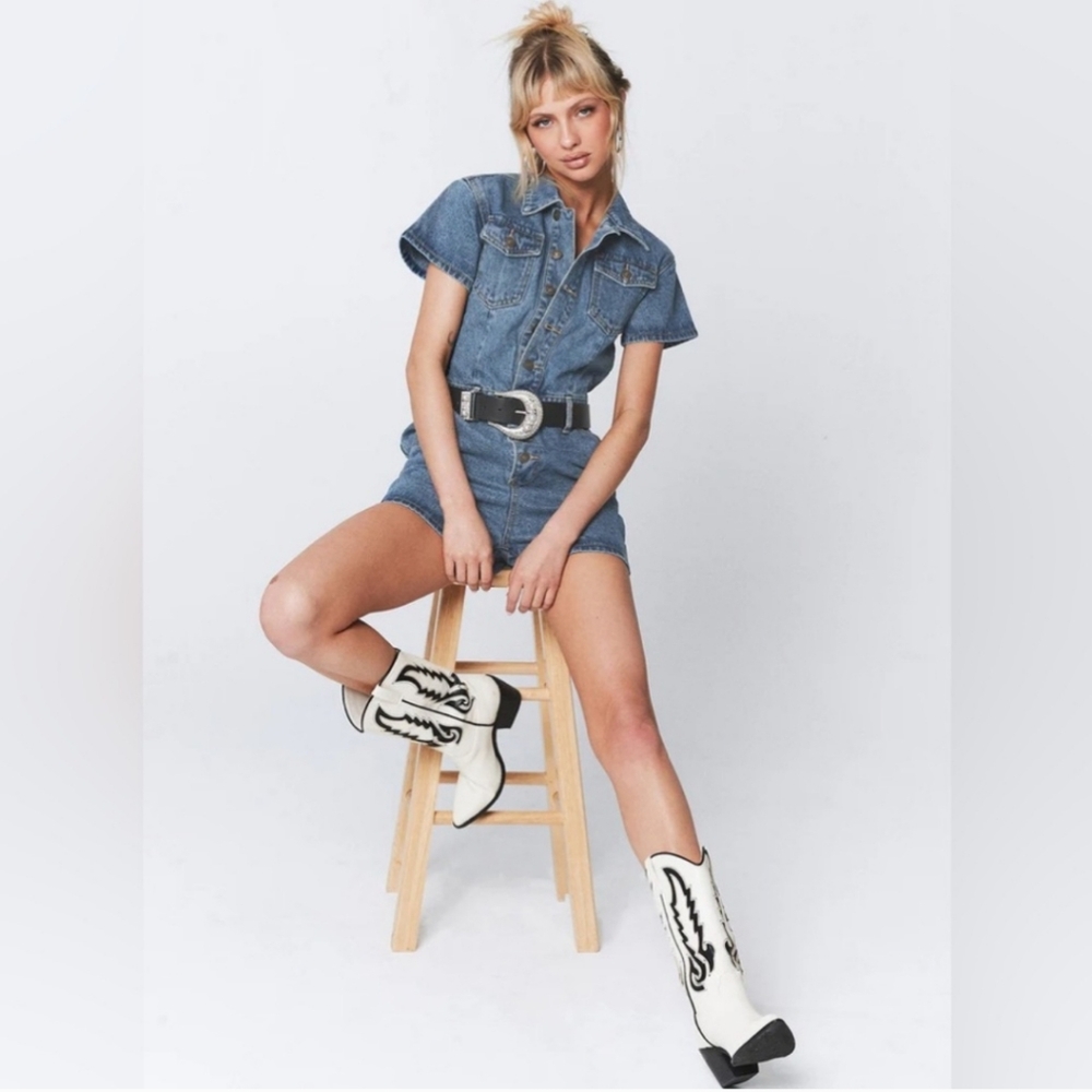 Lioness U Know What’s Up Denim Romper Size Extra Small XS